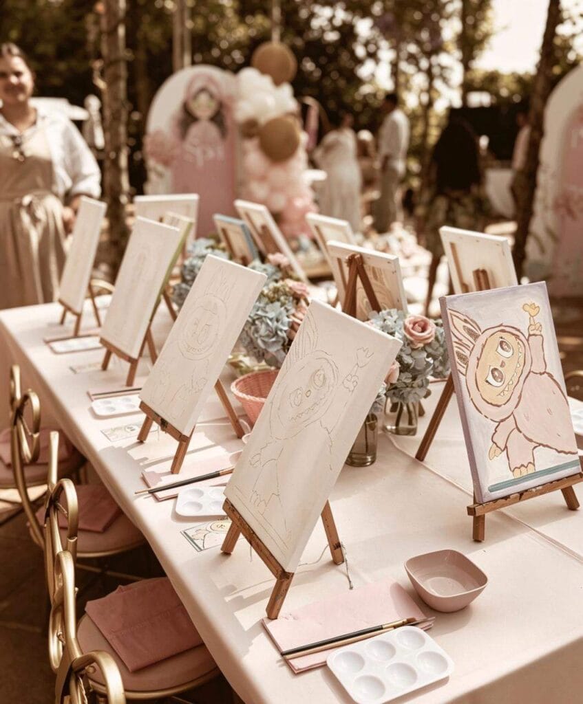 Private art event setup with painting easels in Estepona